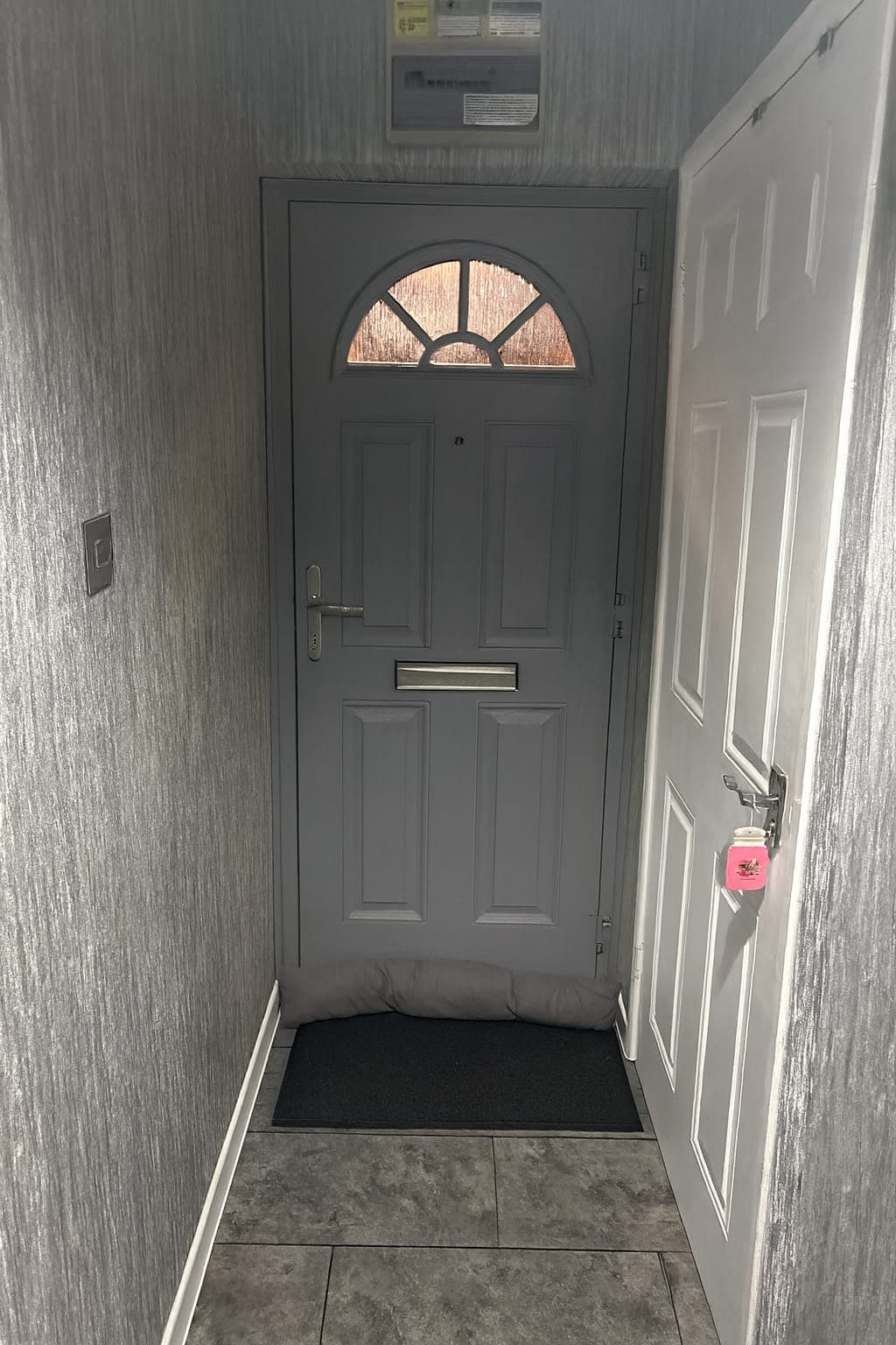 White front door before UPVC spraying